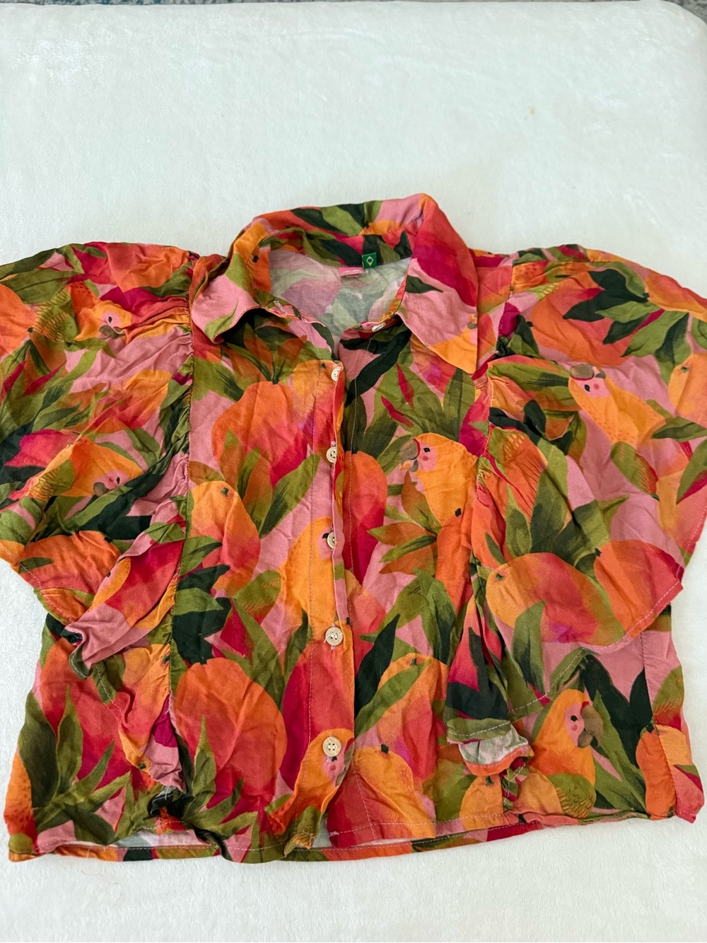 Farm Rio Women’s Colorful Button Front Crop Blouse Size Medium D79